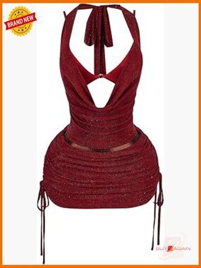 Sequined Halter Top & Ruched Skirt Set Party Outfit